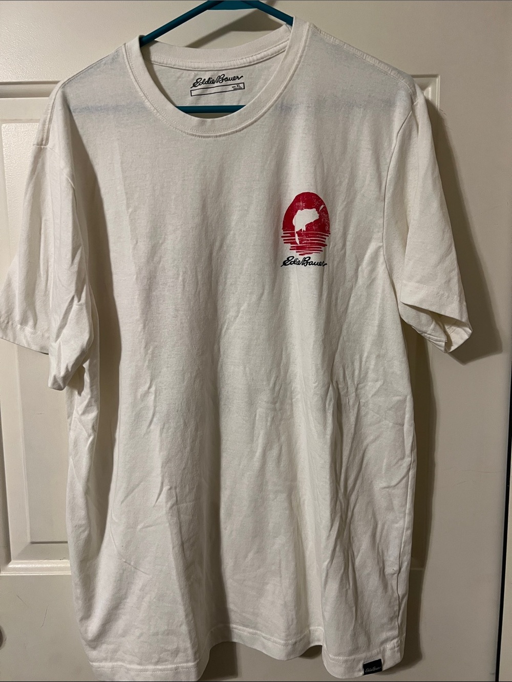 Eddie Bauer White Short-Sleeve Tee with Red Chest Graphic